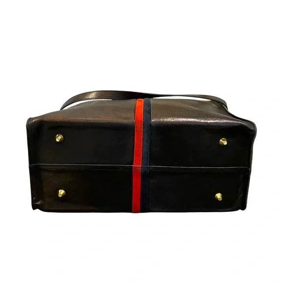 Clare V. Simple Tote Metallic Leather Contrast Racing Stripe Trim Shoulder Tote - Picture 5 of 11